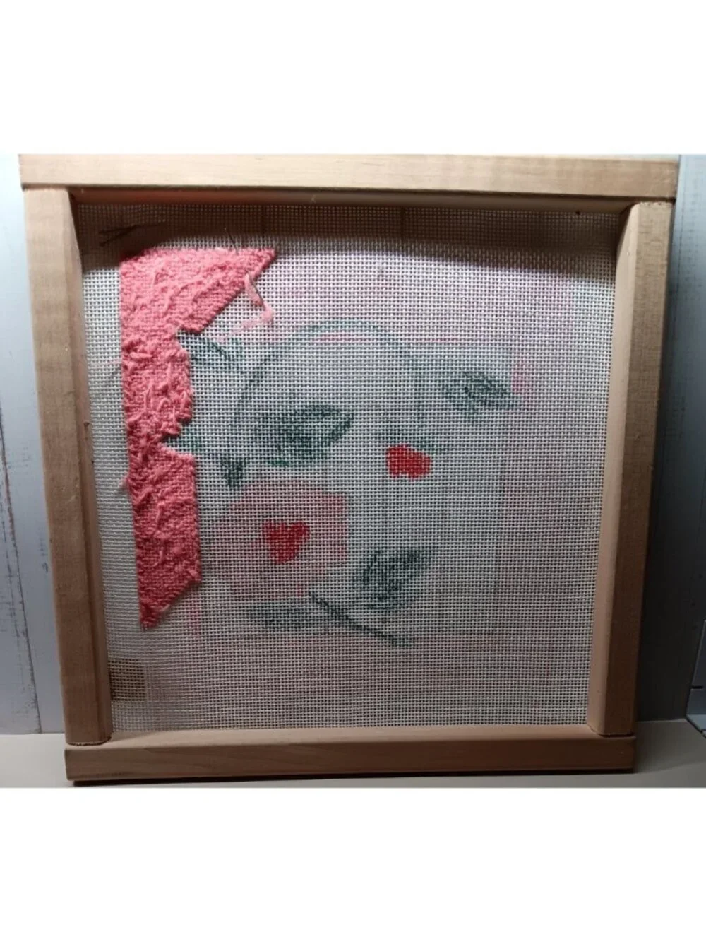 Floral Needlepoint on Painted Canvas Stretched on wood frame 11